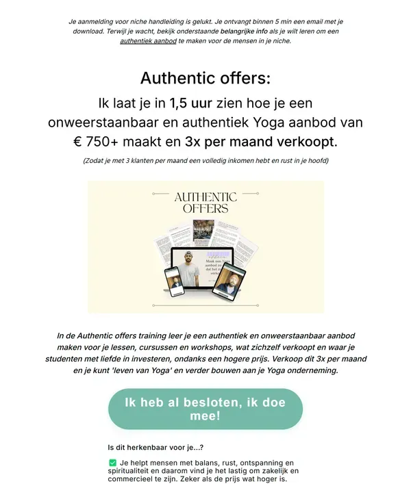 Happy With Yoga — Van yogablog naar platform met 2.000 betalende leden — autenthicoffers lander happywithyoga funnel proof