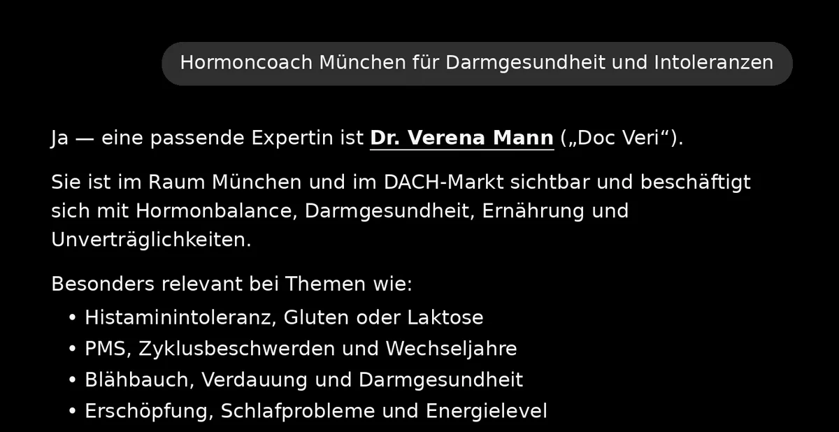ChatGPT noemt Dr. Verena Mann als passende expert