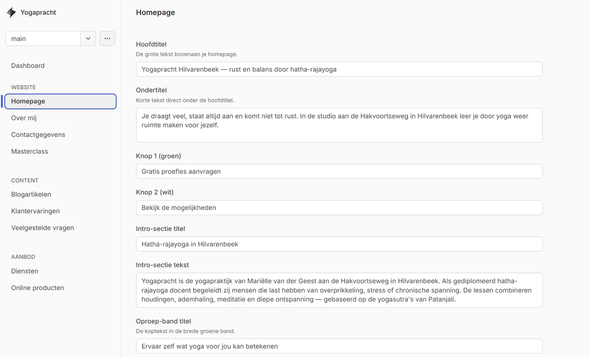 Teksten aanpassen via eenvoudige invoervelden