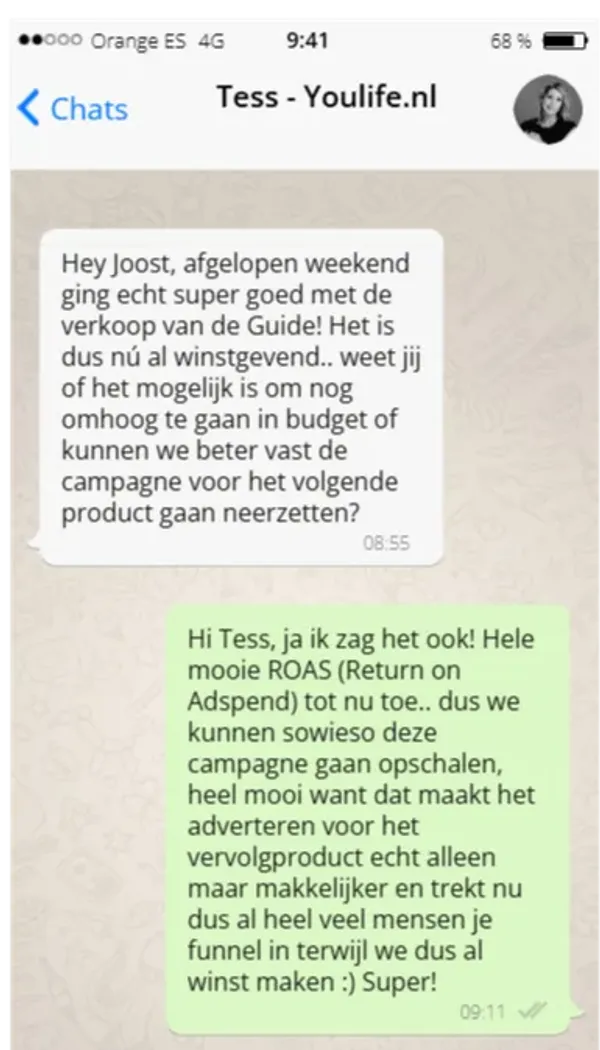 WhatsApp bericht Tessa